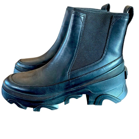 Sorel Brex Black Waterproof Leather Chunky Heel Chelsea Boot Cold Weather 7.5 - Picture 1 of 10